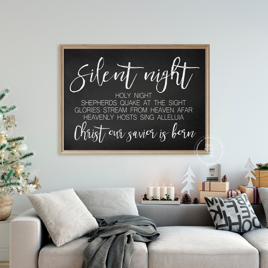 Silent Night Lyrics Printable Large Wall Decor Farmhouse Decor Black