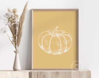 Yellow Pumpkin Print | Autumn Home Decor Print | Mustard Yellow | Fall Home Decor | Pumpkin Wall Art | Harvest Decor