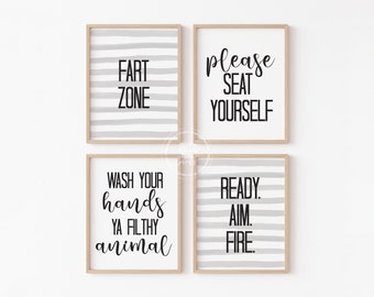Funny Bathroom Art Prints | Fart Zone, Wash Your Hands (Digital Download)