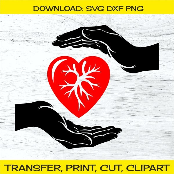 Heart In Hands Clipart, Transfer Template, Graphic Element, Sublimation / Print / Iron-On / Cut, Vector SVG DXF PNG Image File, Medic Logo