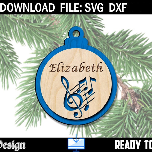 Musician Christmas Ornament, Music theme, Piano teacher Multi-layer 3D design, Svg & Dxf Laser Cut Files, Digital