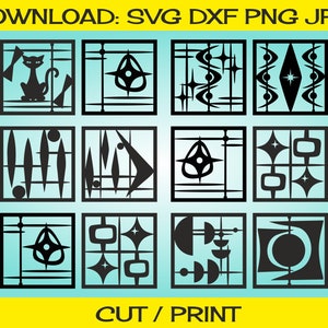 Bundle von quadratischen Triptychen Mid-Century MCM Svg-Dxf-Png Dateien, Mug Pad DIY, moderne Wand Kunst Innendekoration, Instant Download