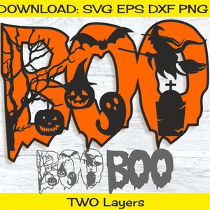 Boo Halloween Horror, Room House Door Hangings, 3D Wall Decor, Outdoor, Ghost, Pumpkin, Bat, Spider Svg Eps Dxf File, Digital Design
