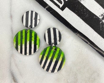 Beetlejuice earrings, halloween earrings, gothic earrings, gift for her, netherworld, beatlejuice earring, black and white studs