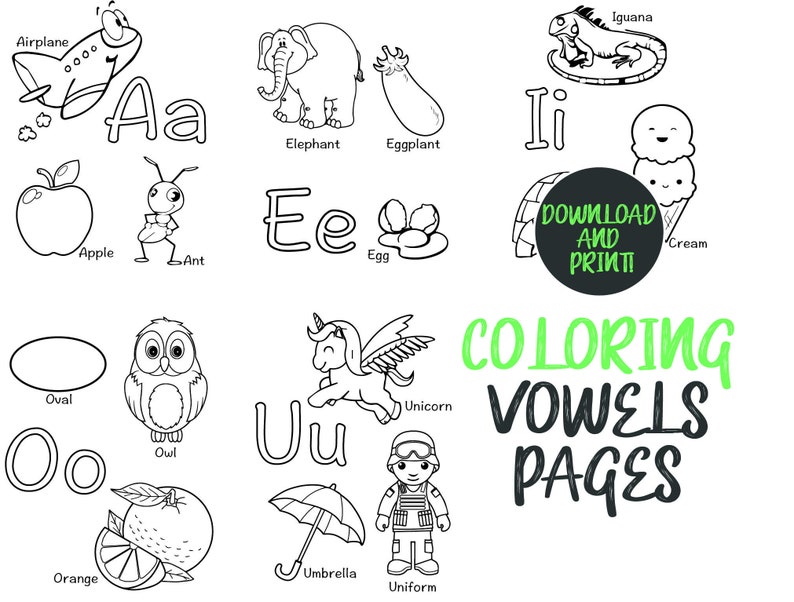 Coloring vowels pages | Etsy