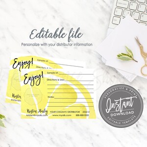 Citroen etherische olie monstermailers, afdrukbare voorbeeldsjabloon, monster voor etherische oliën, visitekaartje, BEWERKBARE Instant Download