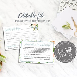 Essentiële olie monsterkaart, afdrukbare voorbeeldsjabloon, monster voor etherische oliën, olie visitekaartje, BEWERKBAAR, Instant Download