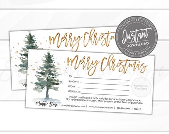 Editable Gift Certificate, Holiday Printable Gift Voucher, Editable Christmas Holiday Gift Certificate Template, Voucher, Instant Download