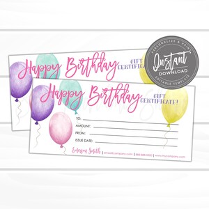 Bearbeitbarer Geschenkgutschein, Geburtstag druckbarer Geschenkgutschein, bearbeitbarer Ballon-Geschenkgutschein-Vorlage, Gutschein, Sofortiger Download