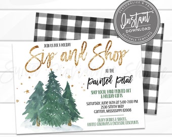 May include: Invitation to a Sip and Shop event at the Painted Petal, featuring local hand painted art and holiday gifts. The event will be held on Saturday, June 16th from 5:00-7:00 PM at 2530 Smith Way in Canton, Mississippi 82008. Enjoy drinks and snacks, raffle giveaways, and exclusive discounts.
