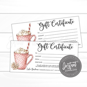 Editable Gift Certificate, Holiday Printable Gift Voucher, Editable Christmas Holiday Gift Certificate Template, Voucher, Instant Download