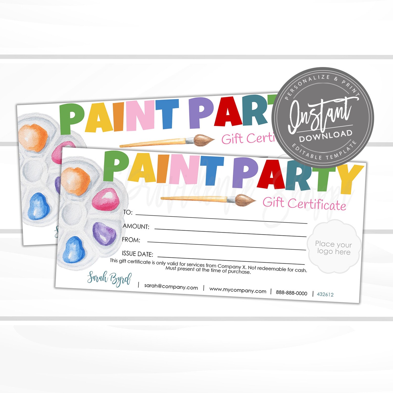 Editable Gift Certificate, Paint Party Printable Gift Certificate, Art ...