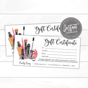 Editable Gift Certificate, Printable Makeup Gift Card, DIY Gift Certificate, Editable Gift Voucher Template, Instant Access Edit Now