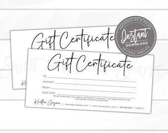 Editable Gift Certificate, Printable Gift Card, DIY Gift Certificate, Modern Editable Business Voucher Template, Edit Now - Instant Access