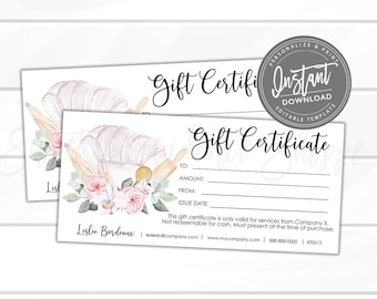 Editable Gift Certificate, Cooking Class Bakery Printable Gift Certificate, Cooking Gift Card Template, Cookie, Edit Now - Instant Access