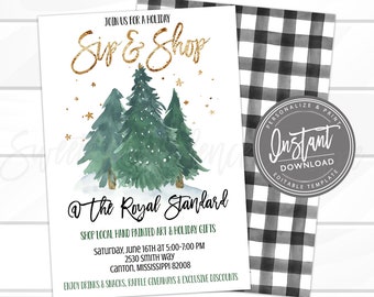 May include: Invitation to a Sip & Shop holiday event at The Royal Standard, featuring local hand-painted art and holiday gifts. The event takes place on Saturday, June 16th from 5:00-7:00 PM at 2530 Smith Way in Canton, Mississippi 82008. Enjoy drinks, snacks, raffle giveaways, and exclusive discounts.