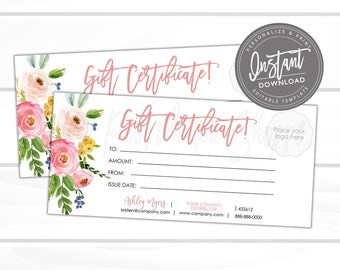 Editable Gift Certificate, Printable Floral Gift Voucher, Editable Gift Certificate Template, Editable Voucher, Instant Access- Edit Now