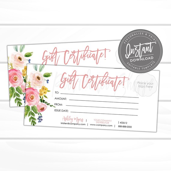 Editable Gift Certificate Printable Floral Gift Voucher | Etsy