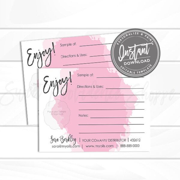 Sample for Essential Oils, Essential Oil Sample Mailers, Printable Sample template, Oil Business Card, EDITABLE, Instant Download