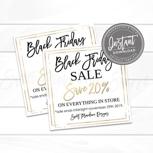 K&ouml;nnte beinhalten: Schwarzes Freitag-Verkaufszeichen mit goldenen Glitzerakzenten. Das Schild lautet "Black Friday Sale Save 20% on everything in store. *Sale ends midnight November 29th 2019. Sweet Providence Designs"