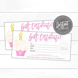 Editable Gift Certificate, Birthday Cupcake Printable Gift Voucher, Editable Gift Certificate Template, Voucher, Instant Download- Edit Now