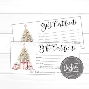 Editable Gift Certificate, Holiday Printable Gift Voucher, Editable Christmas Holiday Gift Certificate Template, Voucher, Instant Download