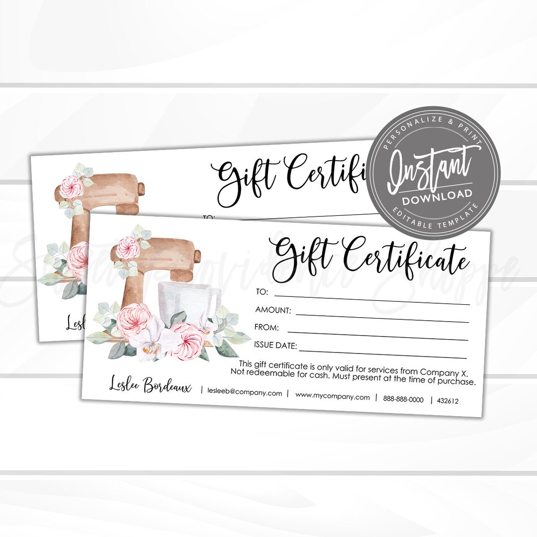 Editable Gift Certificate, Cooking Class Bakery Printable Gift ...