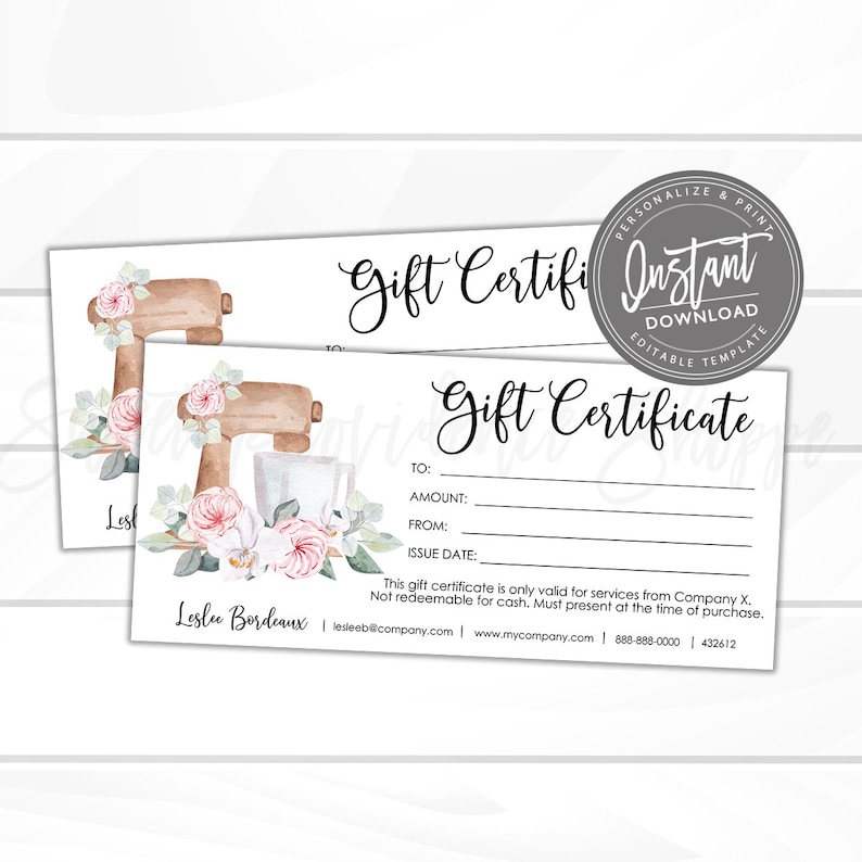 Editable Gift Certificate, Cooking Class Bakery Printable Gift ...