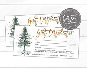 Editable Gift Certificate, Holiday Printable Gift Voucher, Editable Christmas Holiday Gift Certificate Template, Voucher, Instant Download