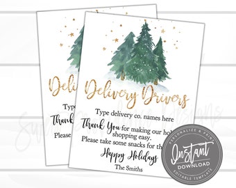 Editable Delivery Driver Thank You Sign, Personalized Delivery Driver Treats Sign, Christmas Holiday Thank You, Instant Download