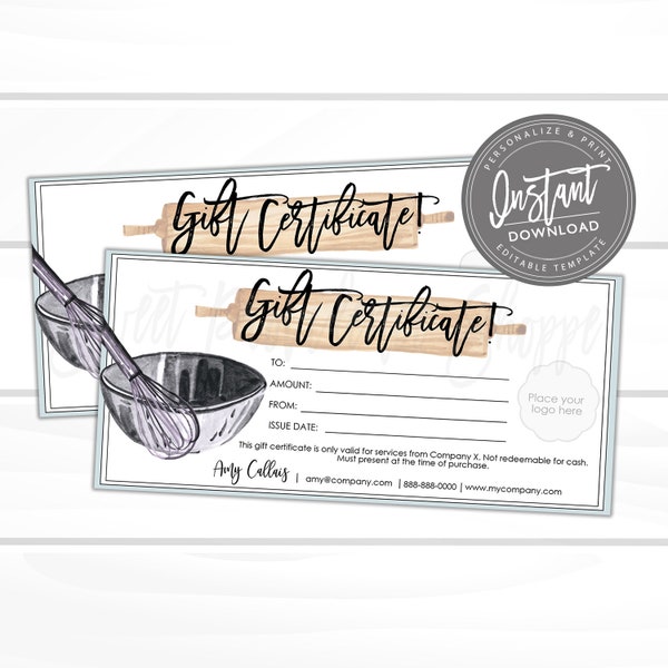 Editable Gift Certificate, Cooking Class Printable Gift Certificate, Cooking Gift Card Template, Cooking Voucher, Edit Now - Instant Access