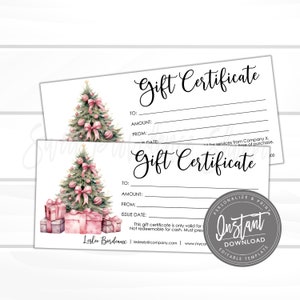 Editable Gift Certificate, Holiday Printable Gift Voucher, Editable Christmas Holiday Gift Certificate Template, Voucher, Instant Download