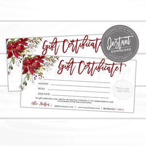 Bearbeitbarer Geschenkgutschein, druckbarer Weihnachtsgeschenkgutschein, bearbeitbarer Weihnachtsgeschenkgutscheinvorlage, Gutschein, Sofortiger Download