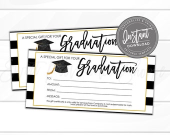 Editable Graduation Gift Certificate, Printable Gift Card, DIY Senior 2020 Graduate gift, Editable Gift Template, Edit Now- Instant Access