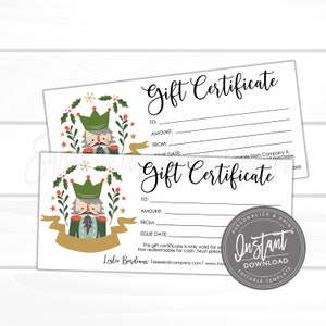 Editable Gift Certificate, Holiday Printable Gift Voucher, Editable Christmas Holiday Gift Certificate Template, Voucher, Instant Download