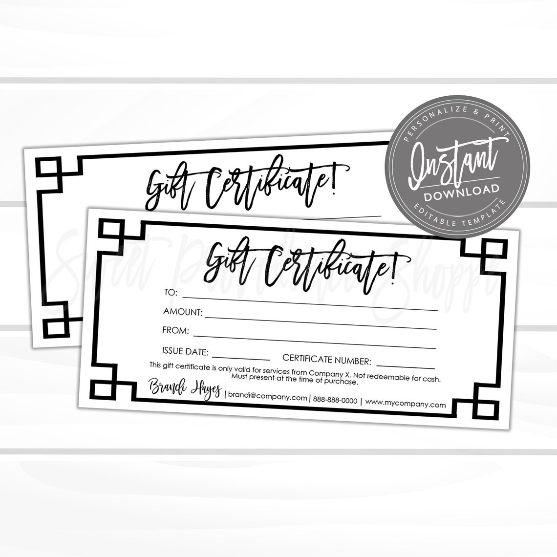 Editable Gift Certificate Printable Gift Card DIY Gift Etsy