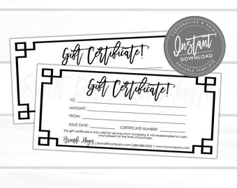 Editable Gift Certificate, Printable Gift Card, DIY Gift Certificate, Editable Gift Voucher Template, Edit Now - Instant Access- Edit Now