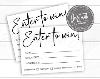 Raffle ticket template, Enter to win giveaway, Business template door prize entry form, Modern Printable DIY Personalized Instant Access