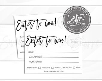 EDITABLE Raffle ticket template, Enter to win giveaway, Printable Personalized Business door prize entry form, Photography, Instant Access