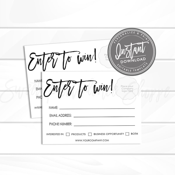 EDITABLE Raffle ticket template, Enter to win giveaway, Printable Personalized Business door prize entry form, Photography, Instant Access