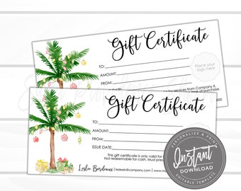 Editable Gift Certificate, Holiday Printable Gift Voucher, Editable Christmas Holiday Gift Certificate Template, Voucher, Instant Download