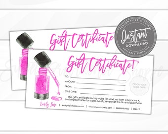 Editable Gift Certificate Printable Nail Polish Gift Card - Etsy