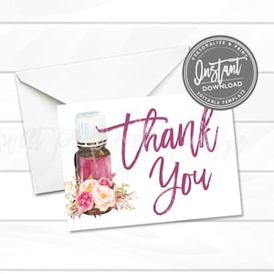 Etherische olie dank u kaart, bloemenolie fles dank u kaart, bewerkbare dank u, bloemen dank u, Instant Download