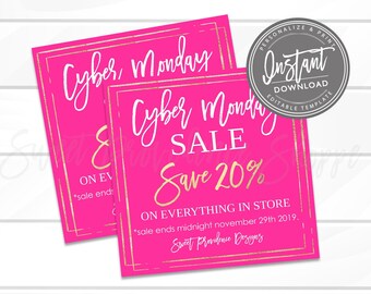 Editable Cyber Monday Sale Ad Template, Instagram Post, Instagram Post, Facebook Ad, Social Media Post, DIY Instagram Ad- Instant Access