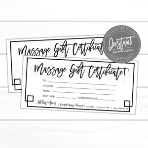 Certificat-cadeau modifiable, carte-cadeau imprimable de massage, modèle de certificat-cadeau de massage spa, bon, modifier maintenant - accès instantané
