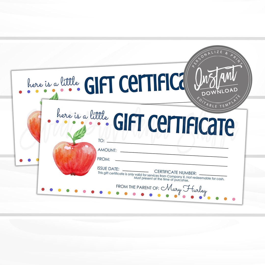 Editable Gift Certificate, School Printable Gift Voucher, Editable