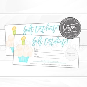 Editable Birthday Gift Certificate, Printable Gift Voucher, Editable Cupcake Gift Certificate Template, Voucher, Instant Download- Edit Now