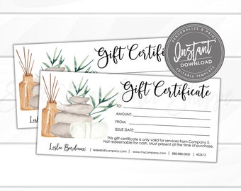 Editable Gift Certificate, Massage Printable Gift Card, Spa Massage Gift Certificate Template, Voucher, Edit Now - Instant Access