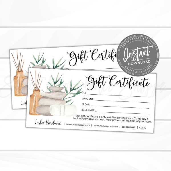 Editable Gift Certificate, Massage Printable Gift Card, Spa Massage Gift Certificate Template, Voucher, Edit Now - Instant Access