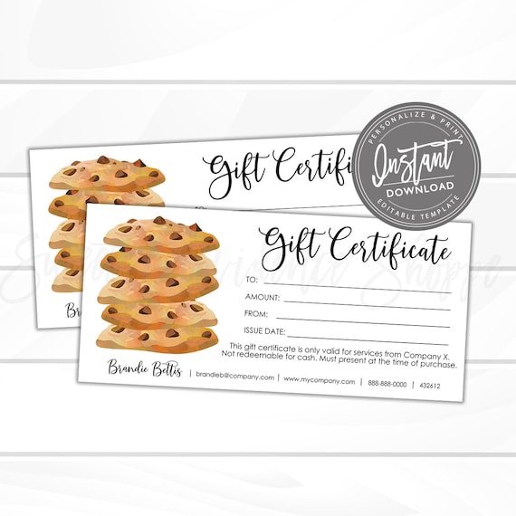 Editable Gift Certificate Bakery Cookie Printable Gift Etsy
